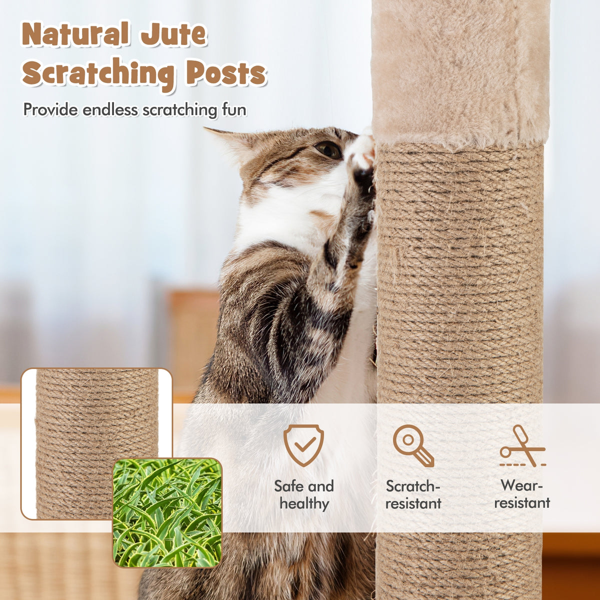 59 Inches Cat Tree With Perch And Soft Hammock, Beige Cat Trees Condos & Scratchers at Gallery Canada