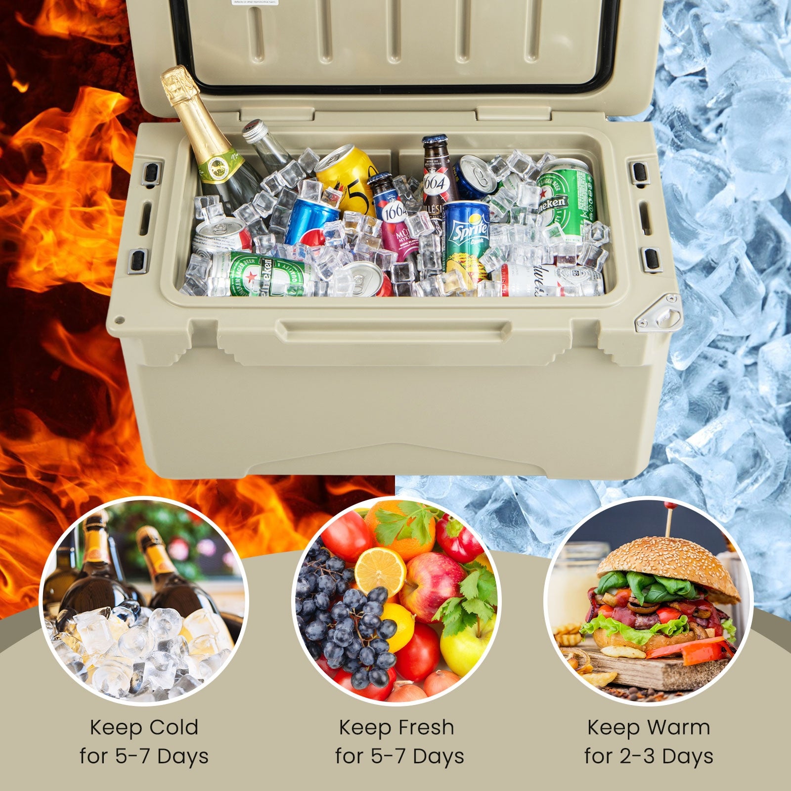 Rotomolded Cooler With Cup Holders, Bottle Opener, Tan Coolers at Gallery Canada