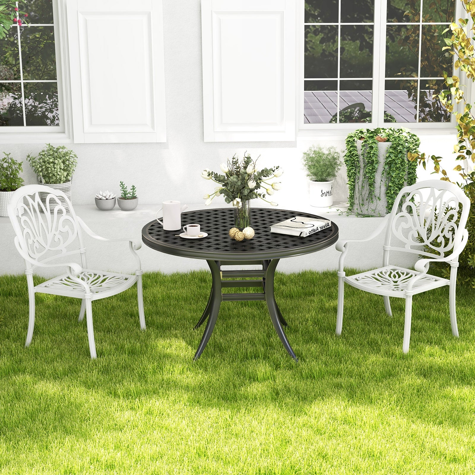 Patio Cast Aluminum Dining Chairs, 2 Pieces, With Armrests, White Patio Dining Chairs at Gallery Canada