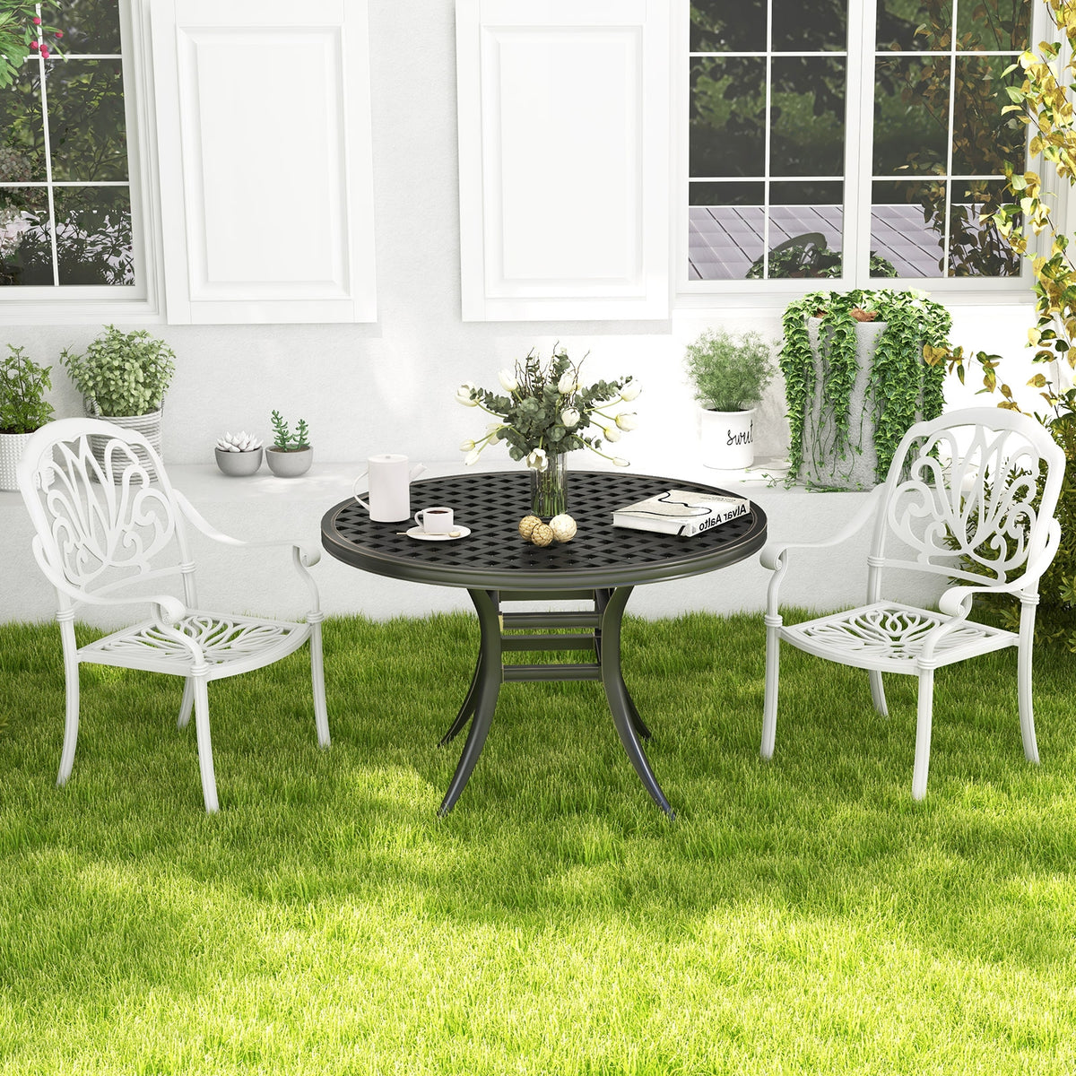 Patio Cast Aluminum Dining Chairs, 2 Pieces, With Armrests, White Patio Dining Chairs at Gallery Canada