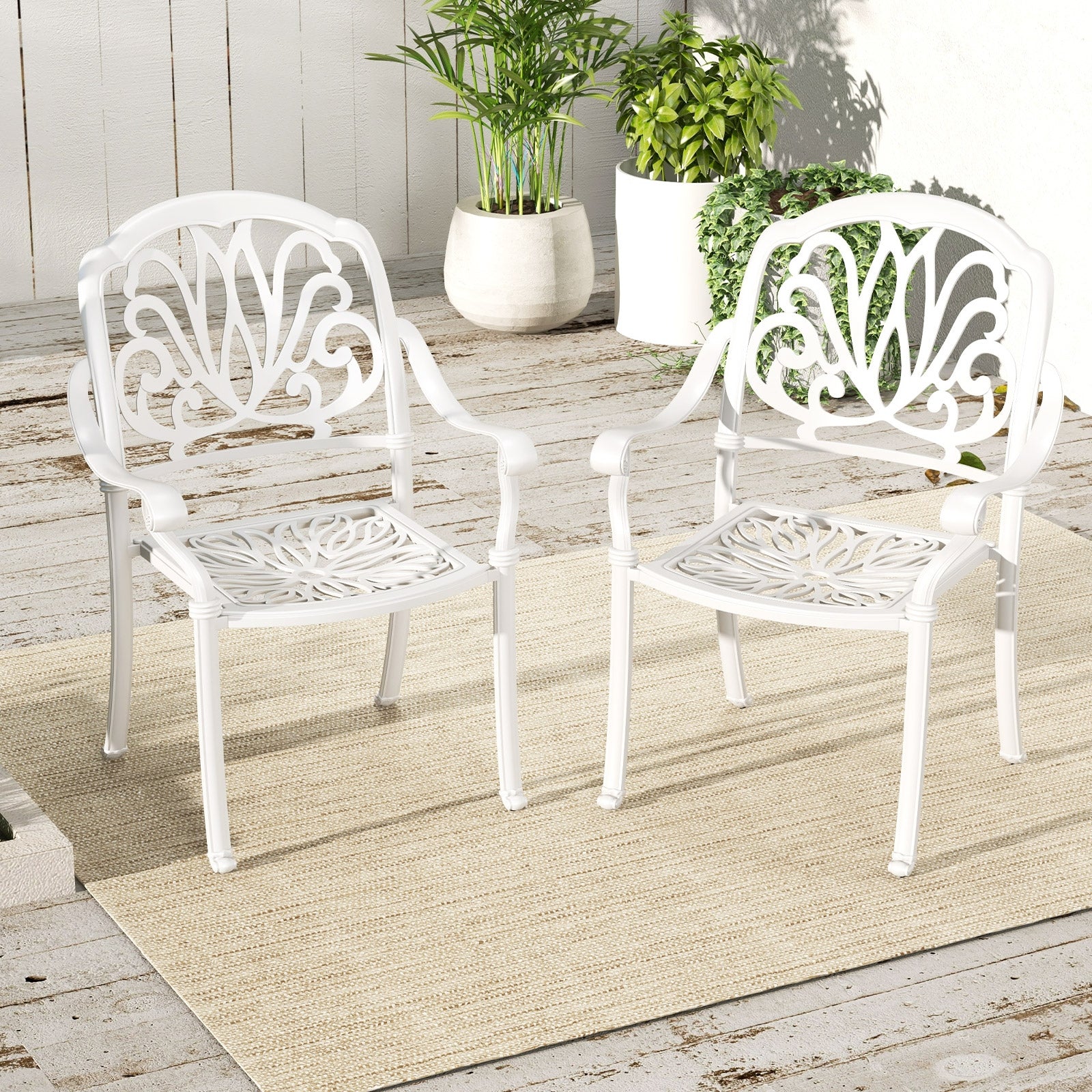 Patio Cast Aluminum Dining Chairs, 2 Pieces, With Armrests, White Patio Dining Chairs at Gallery Canada