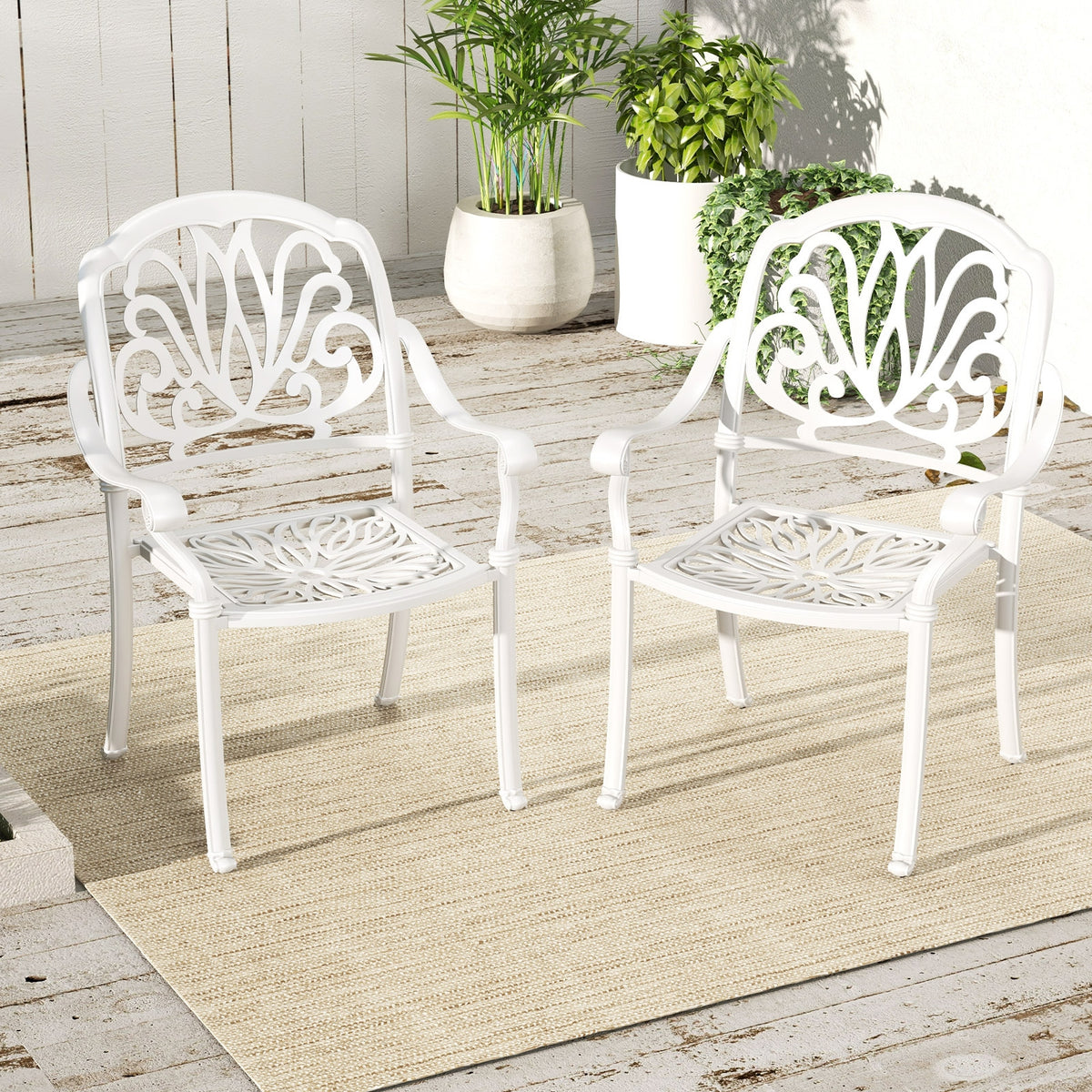 Patio Cast Aluminum Dining Chairs, 2 Pieces, With Armrests, White Patio Dining Chairs at Gallery Canada