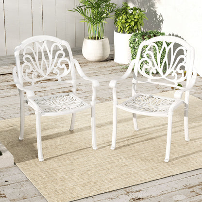 Patio Cast Aluminum Dining Chairs, 2 Pieces, With Armrests, White Patio Dining Chairs at Gallery Canada