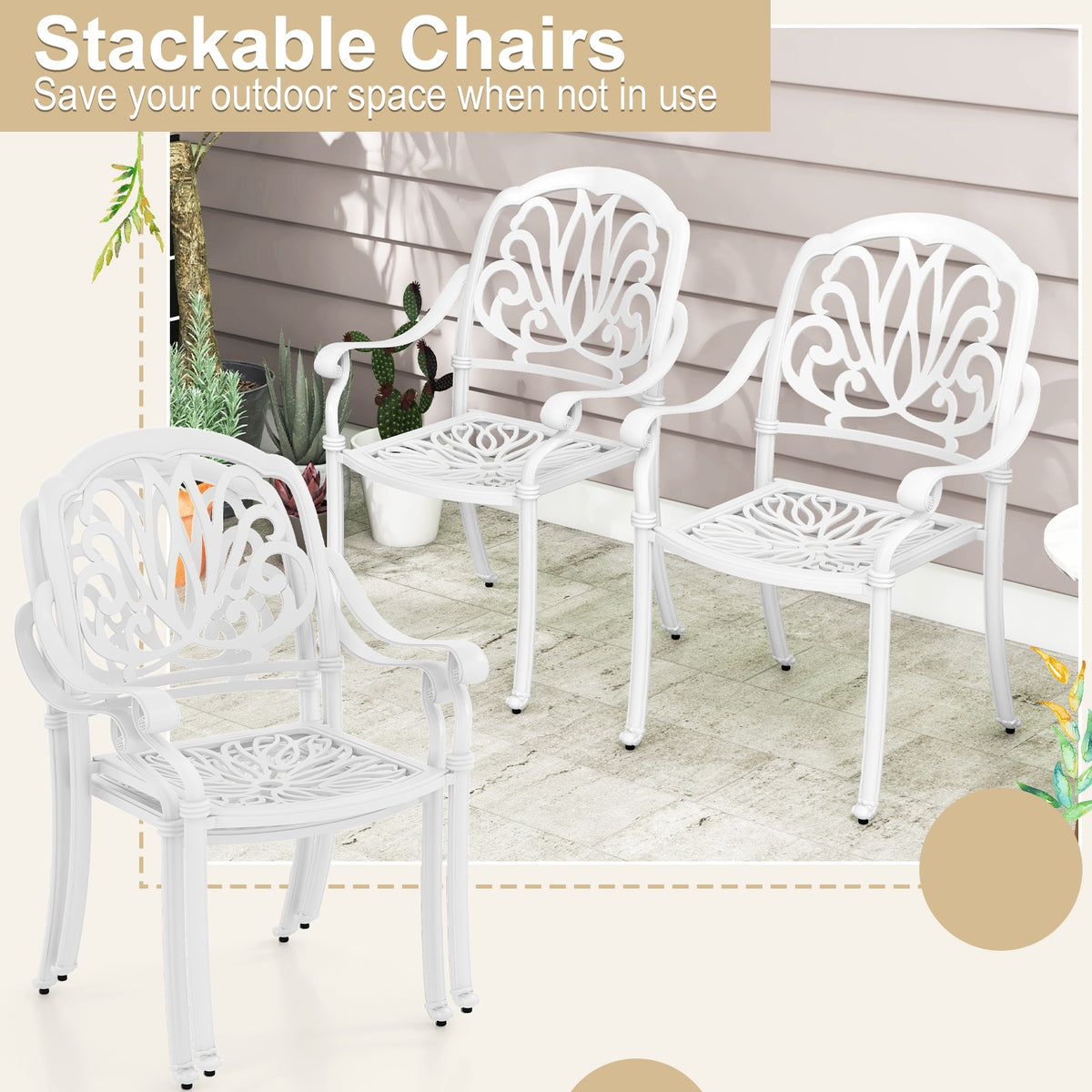 Patio Cast Aluminum Dining Chairs, 2 Pieces, With Armrests, White Patio Dining Chairs at Gallery Canada