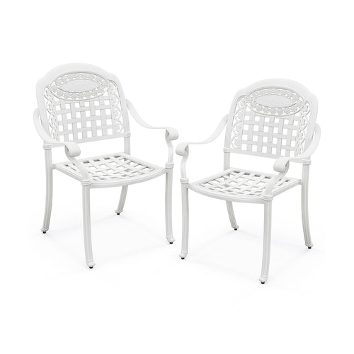 Cast Aluminum Patio Chairs, Set Of 2, White