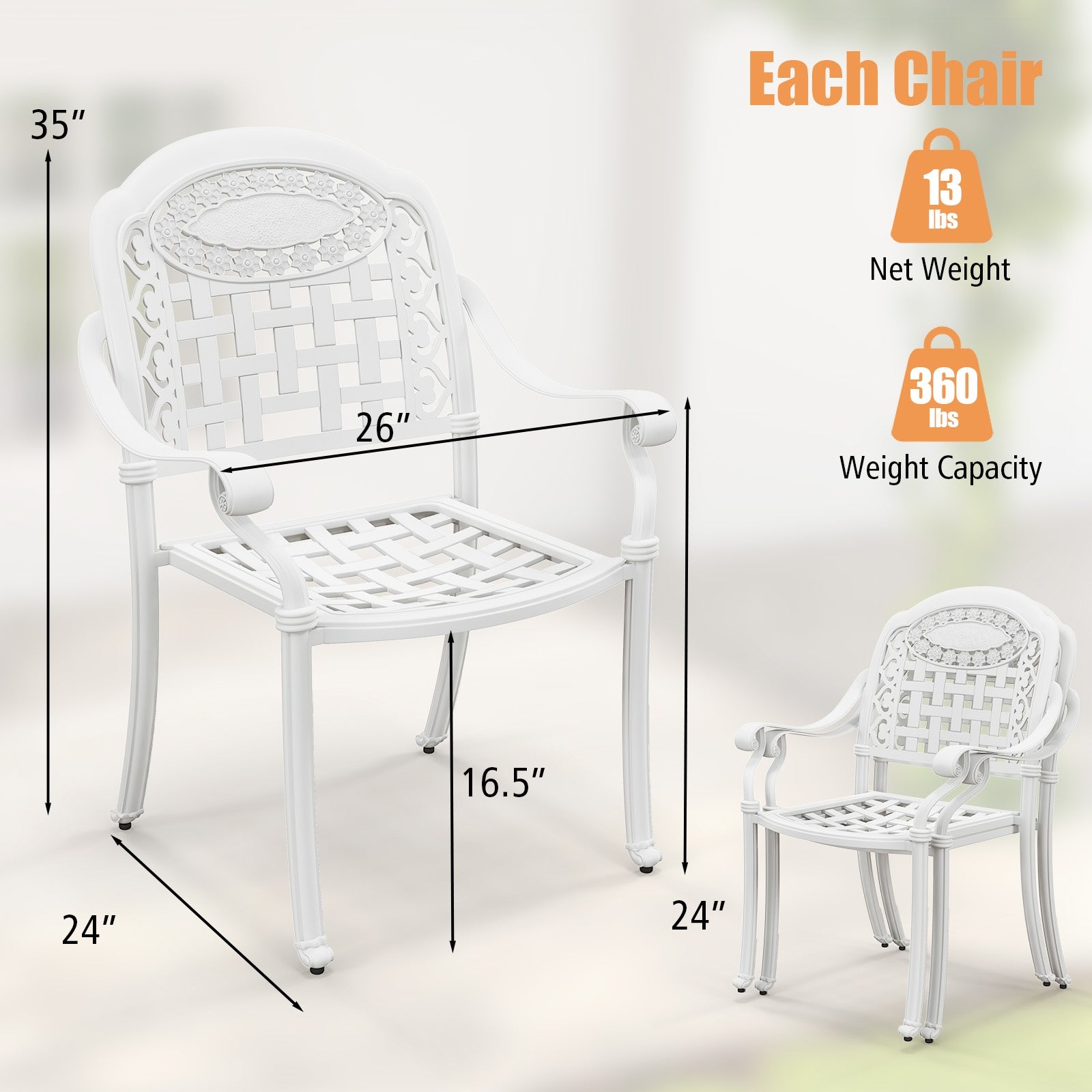 Cast Aluminum Patio Chairs, Set Of 2, White Patio Dining Chairs at Gallery Canada