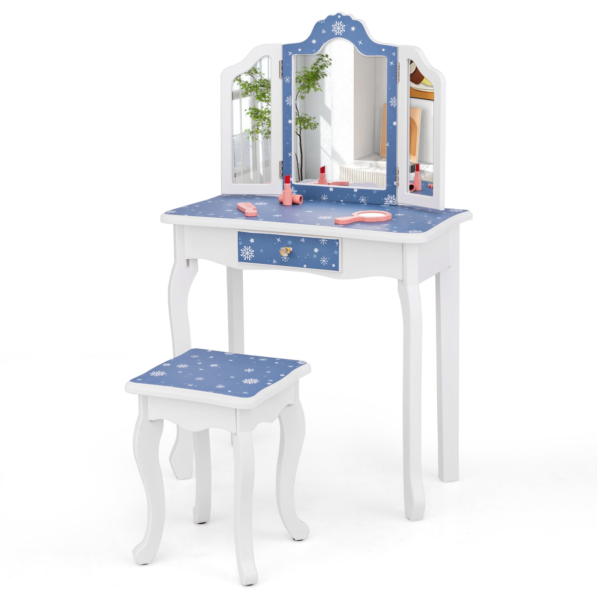 Pretend Play Makeup Table And Stool Set, Tri-Folding Mirror, Blue Kids Vanities at Gallery Canada