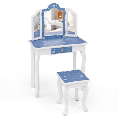 Pretend Play Makeup Table And Stool Set, Tri-Folding Mirror, Blue Kids Vanities at Gallery Canada