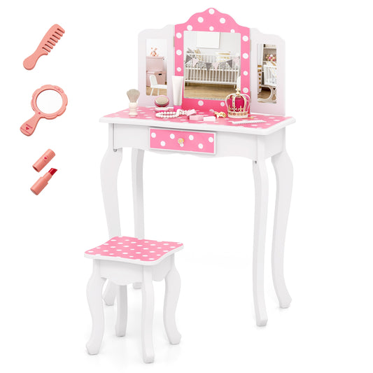 Princess Pretend Play Makeup Dressing Table, Polka Dot, Pink Kids Vanities Pink at Gallery Canada