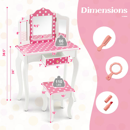 Princess Pretend Play Makeup Dressing Table, Polka Dot, Pink Kids Vanities at Gallery Canada