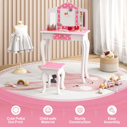 Princess Pretend Play Makeup Dressing Table, Polka Dot, Pink Kids Vanities at Gallery Canada