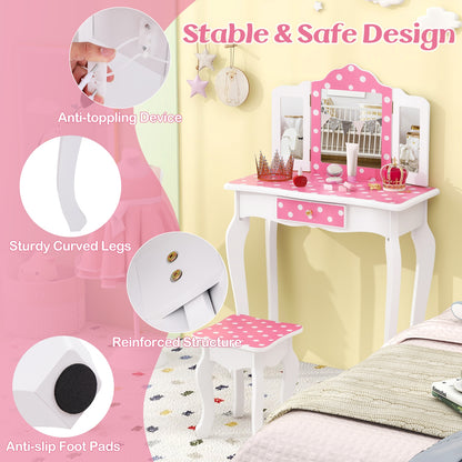 Princess Pretend Play Makeup Dressing Table, Polka Dot, Pink Kids Vanities at Gallery Canada