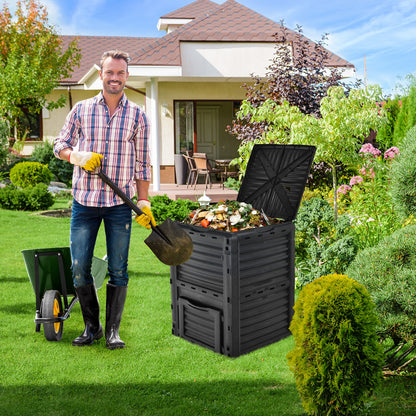 80-Gallon Outdoor Composter, Large Openable Lid, Bottom Exit Door, Black Garden Tools at Gallery Canada