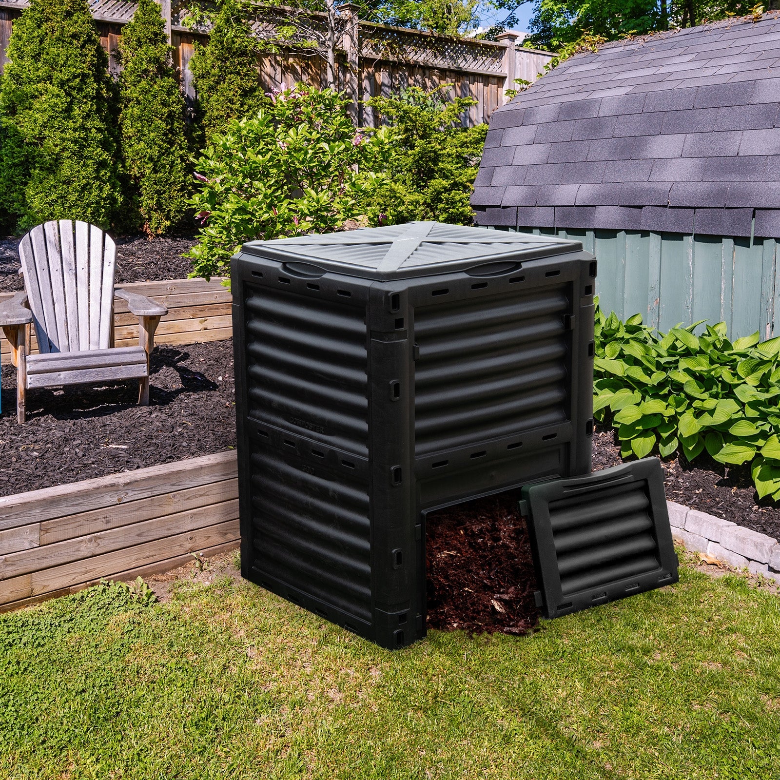 80-Gallon Outdoor Composter, Large Openable Lid, Bottom Exit Door, Black Garden Tools at Gallery Canada