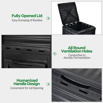 80-Gallon Outdoor Composter, Large Openable Lid, Bottom Exit Door, Black Garden Tools at Gallery Canada