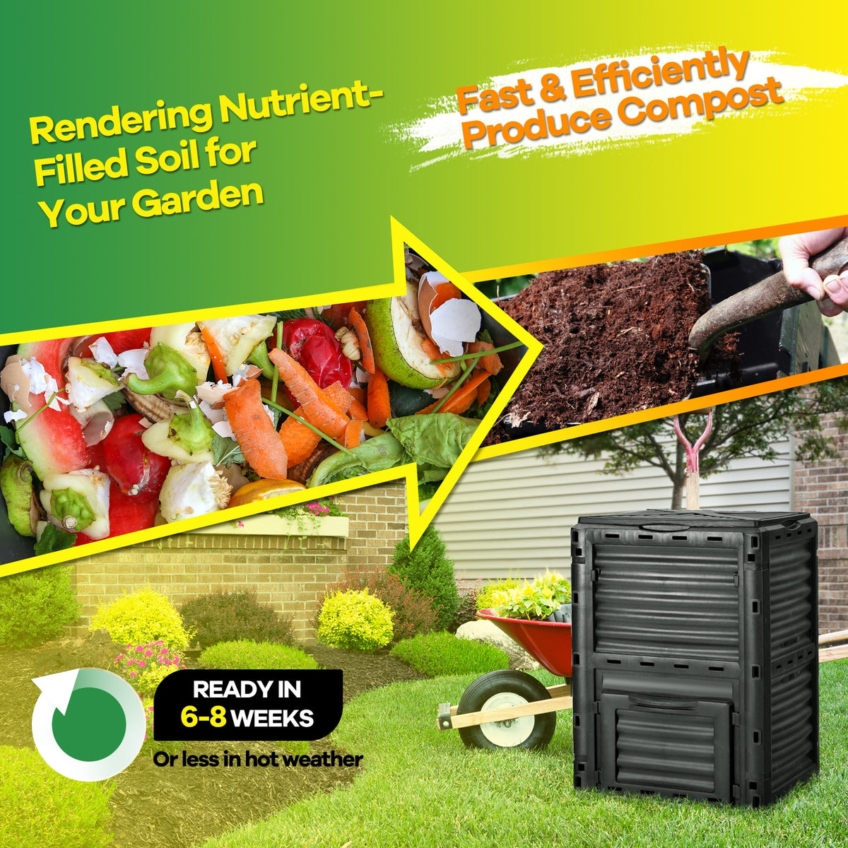 80-Gallon Outdoor Composter, Large Openable Lid, Bottom Exit Door, Black Garden Tools at Gallery Canada