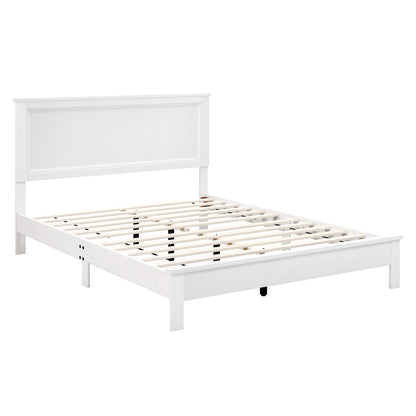 Queen Size Bed Frame, Platform Slat, High Headboard, White Simple Bed Frame at Gallery Canada