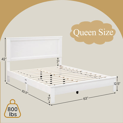 Queen Size Bed Frame, Platform Slat, High Headboard, White Simple Bed Frame at Gallery Canada