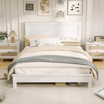 Queen Size Bed Frame, Platform Slat, High Headboard, White Simple Bed Frame at Gallery Canada