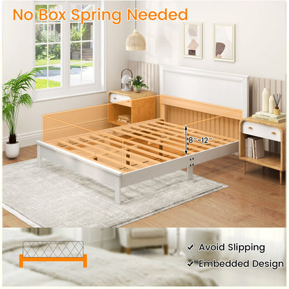 Queen Size Bed Frame, Platform Slat, High Headboard, White Simple Bed Frame at Gallery Canada