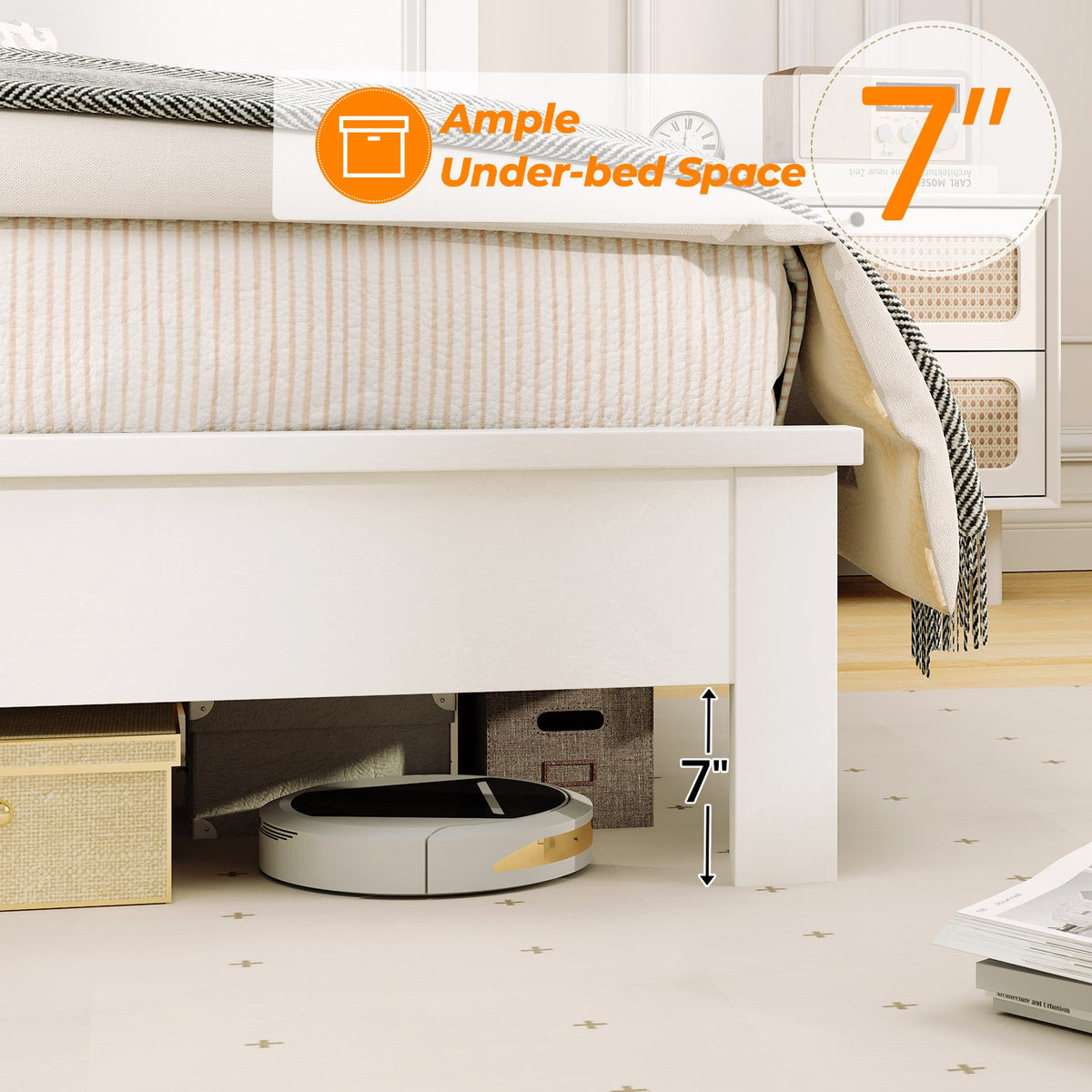 Queen Size Bed Frame, Platform Slat, High Headboard, White Simple Bed Frame at Gallery Canada