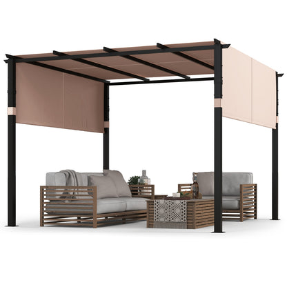 10 x 10 ft Pergola With Retractable Canopy, Beige Gazebos at Gallery Canada