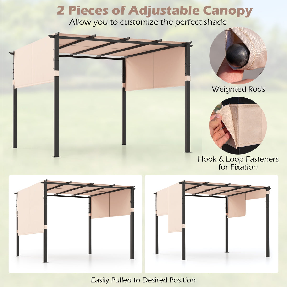 10 x 10 ft Pergola With Retractable Canopy, Beige Gazebos at Gallery Canada