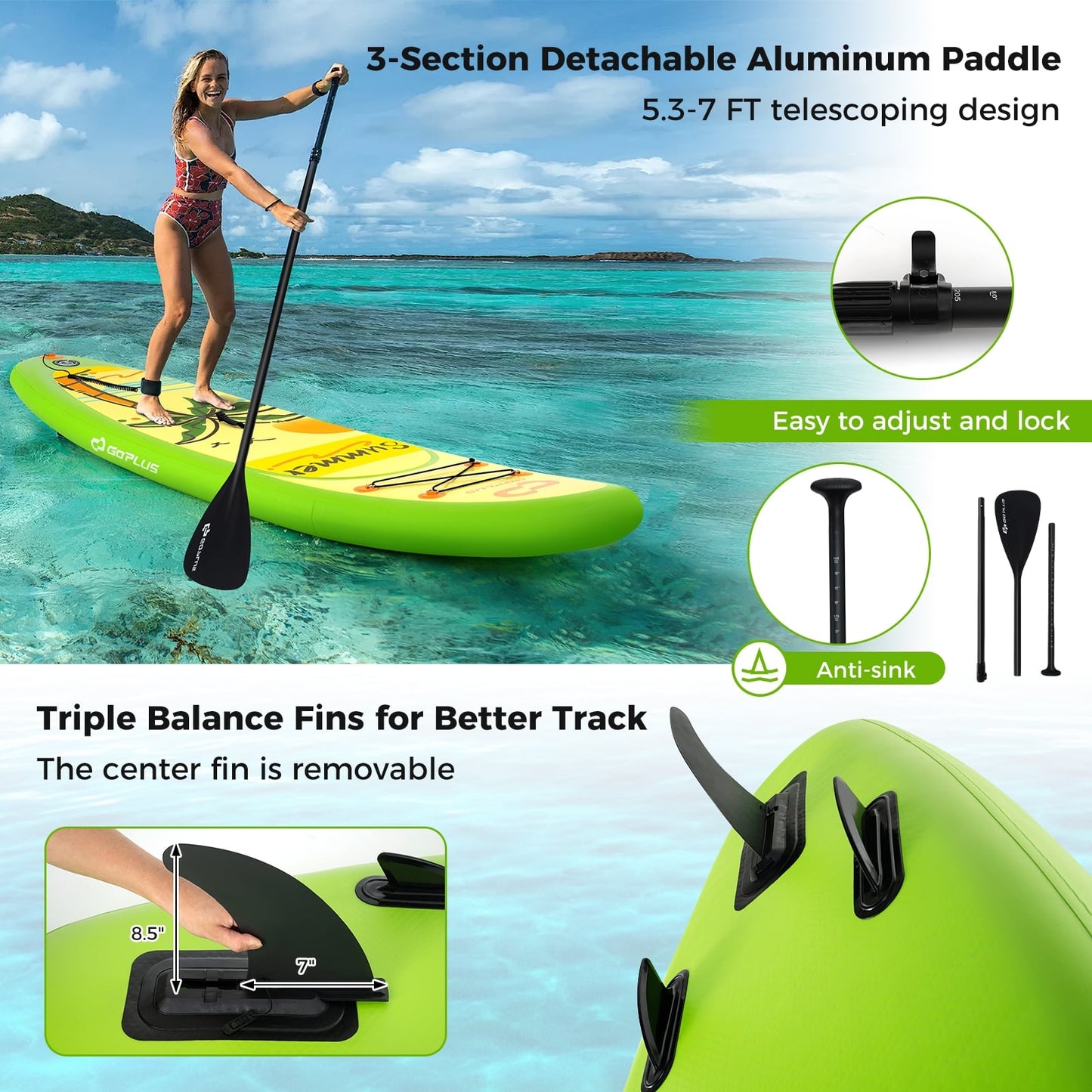 Inflatable Stand Up Paddle Board, iSUP Accessories, 3 Fins, S Surfing at Gallery Canada