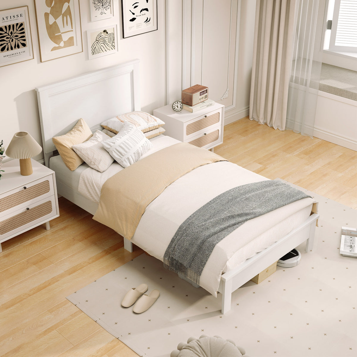 Twin Size Wooden Bed Frame, Headboard, Slat Support, White Simple Bed Frame at Gallery Canada