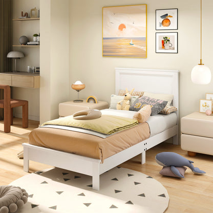 Twin Size Wooden Bed Frame, Headboard, Slat Support, White Simple Bed Frame at Gallery Canada