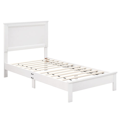 Twin Size Wooden Bed Frame, Headboard, Slat Support, White