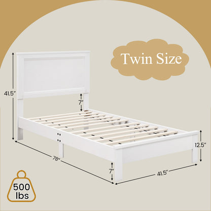 Twin Size Wooden Bed Frame, Headboard, Slat Support, White Simple Bed Frame at Gallery Canada