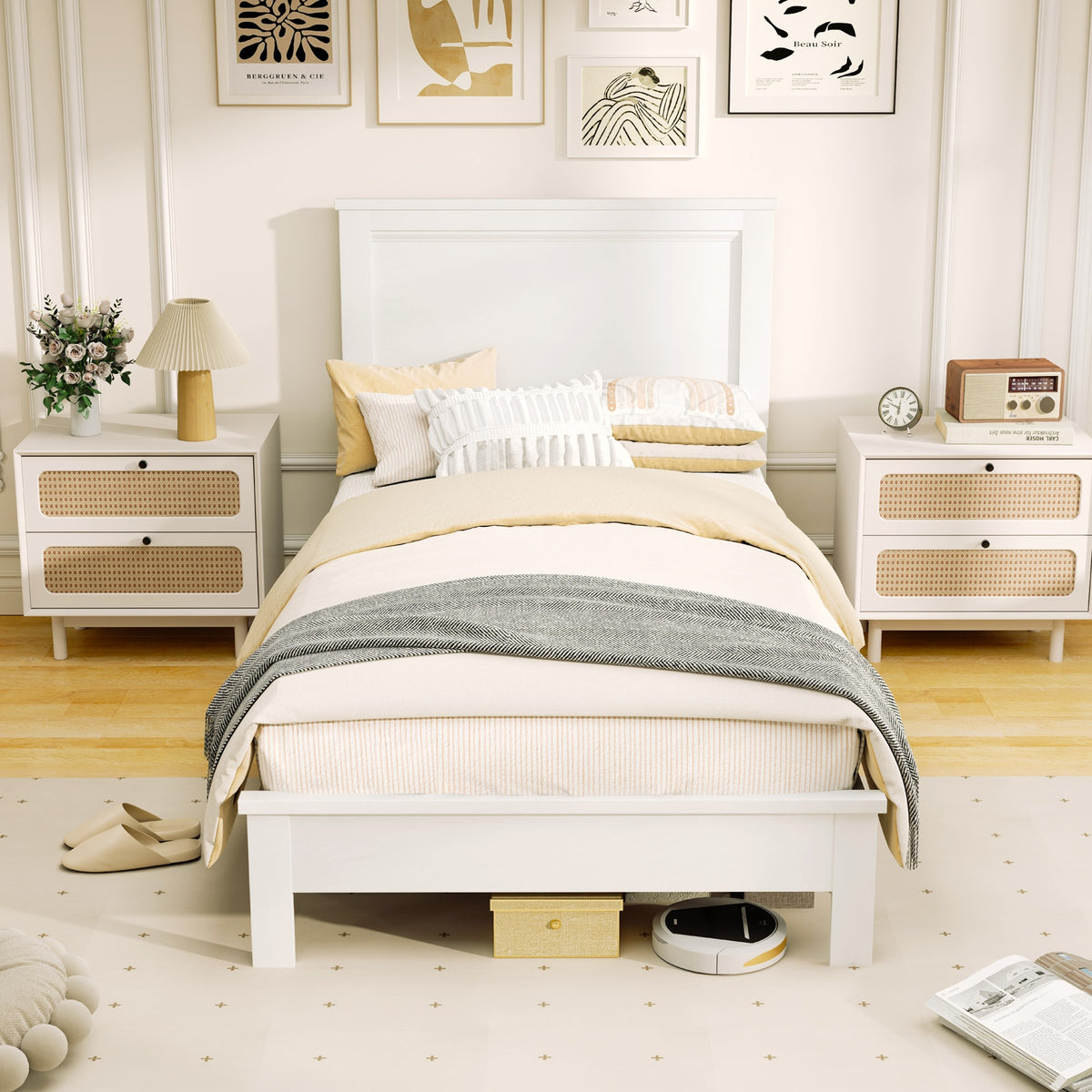 Twin Size Wooden Bed Frame, Headboard, Slat Support, White Simple Bed Frame at Gallery Canada
