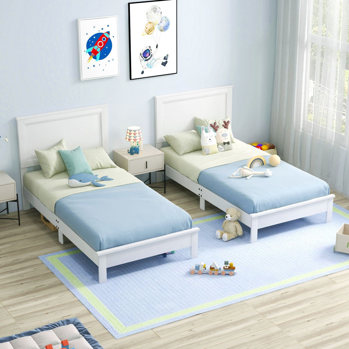 Twin Size Wooden Bed Frame, Headboard, Slat Support, White Simple Bed Frame at Gallery Canada