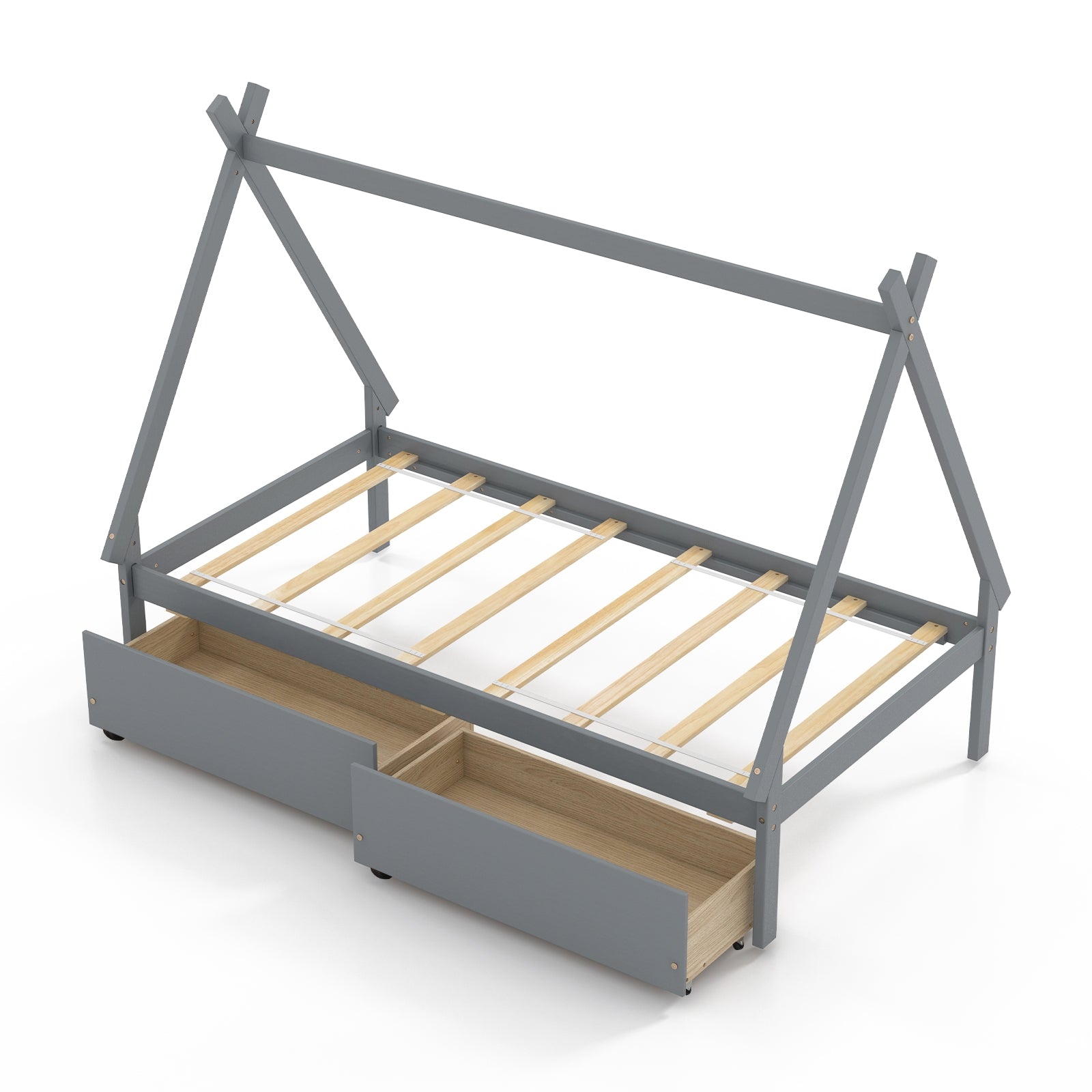 Twin Size Wooden Tent Platform Bed With 2 Drawers, Gray Simple Bed Frame Gray at Gallery Canada