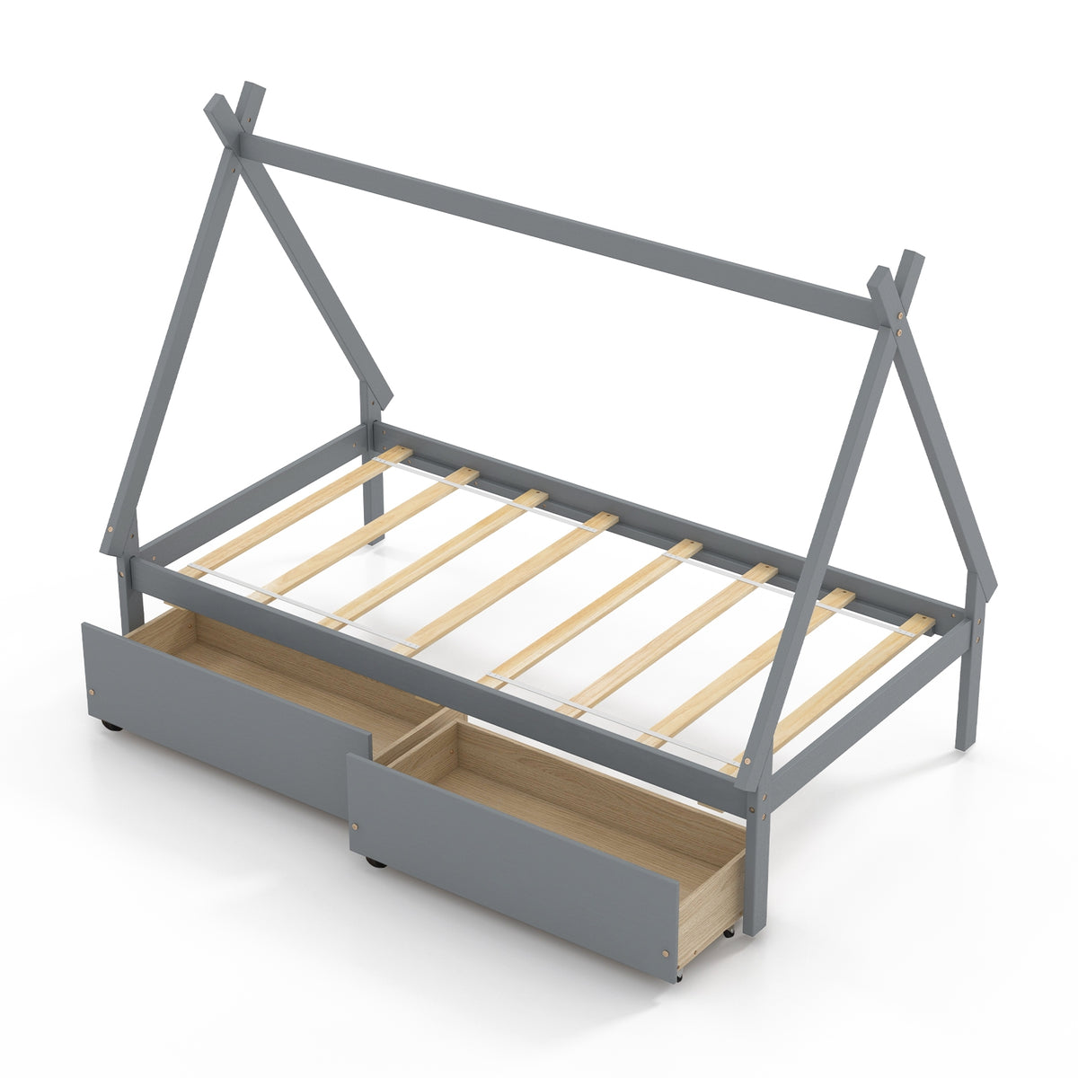 Twin Size Wooden Tent Platform Bed With 2 Drawers, Gray Simple Bed Frame Gray at Gallery Canada