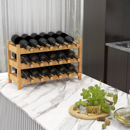 3-Tier Bamboo Countertop Wine Bottle Organizer, Natural