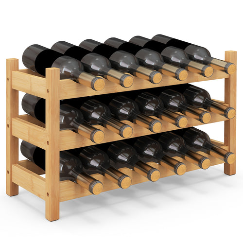 3-Tier Bamboo Countertop Wine Bottle Organizer, Natural