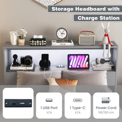 Twin Size Bed Frame With Storage Headboard, Charging Station, Gray Toddler Beds at Gallery Canada