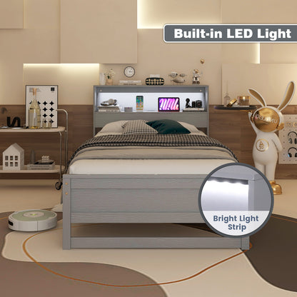 Twin Size Bed Frame With Storage Headboard, Charging Station, Gray Toddler Beds at Gallery Canada