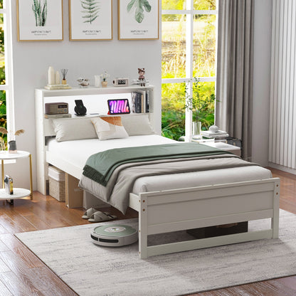 Twin Size Bed Frame With Storage Headboard, Charging Station, White Toddler Beds at Gallery Canada