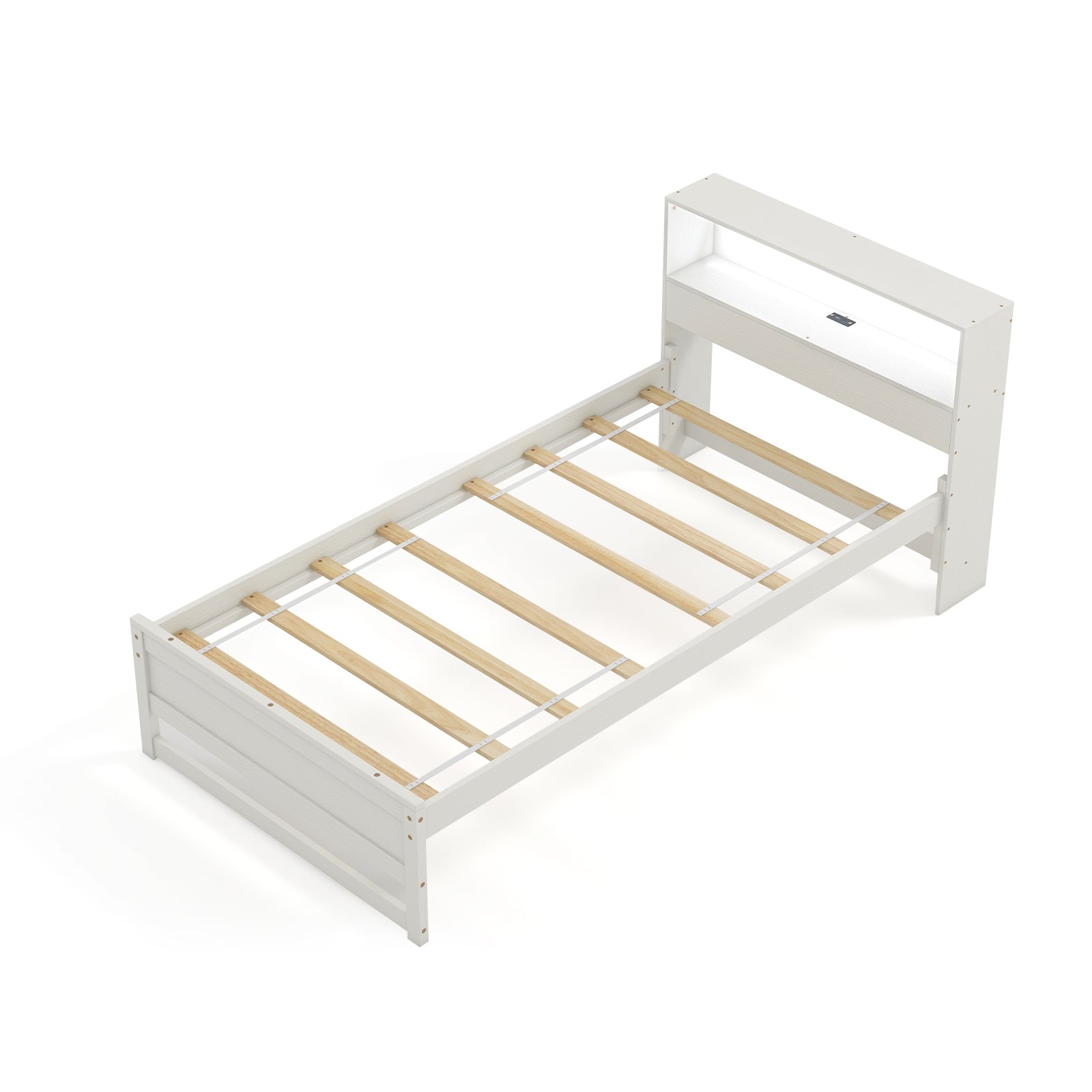 Twin Size Bed Frame With Storage Headboard, Charging Station, White Toddler Beds White at Gallery Canada