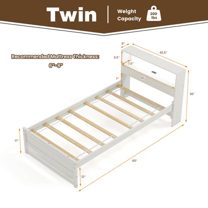 Twin Size Bed Frame With Storage Headboard, Charging Station, White Toddler Beds at Gallery Canada