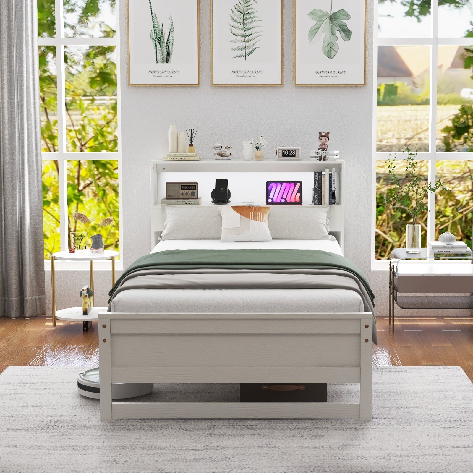Twin Size Bed Frame With Storage Headboard, Charging Station, White Toddler Beds at Gallery Canada