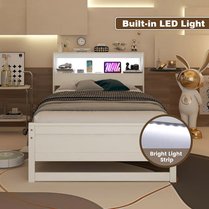 Twin Size Bed Frame With Storage Headboard, Charging Station, White Toddler Beds at Gallery Canada