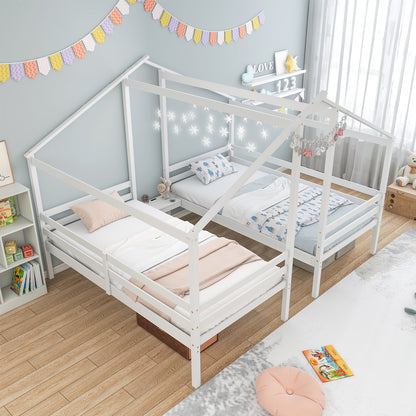 Twin Size Wooden Bed Frame With Built In Table, White Bunk Bed Frame at Gallery Canada