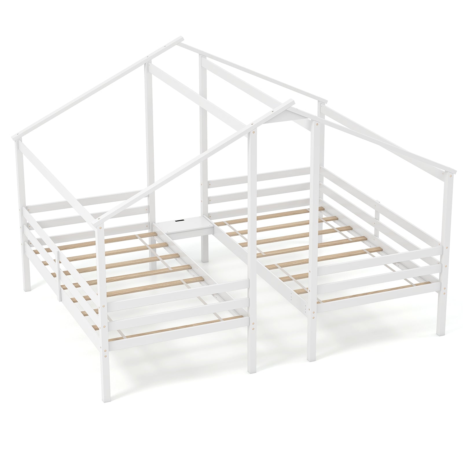 Twin Size Wooden Bed Frame With Built In Table, White Bunk Bed Frame at Gallery Canada