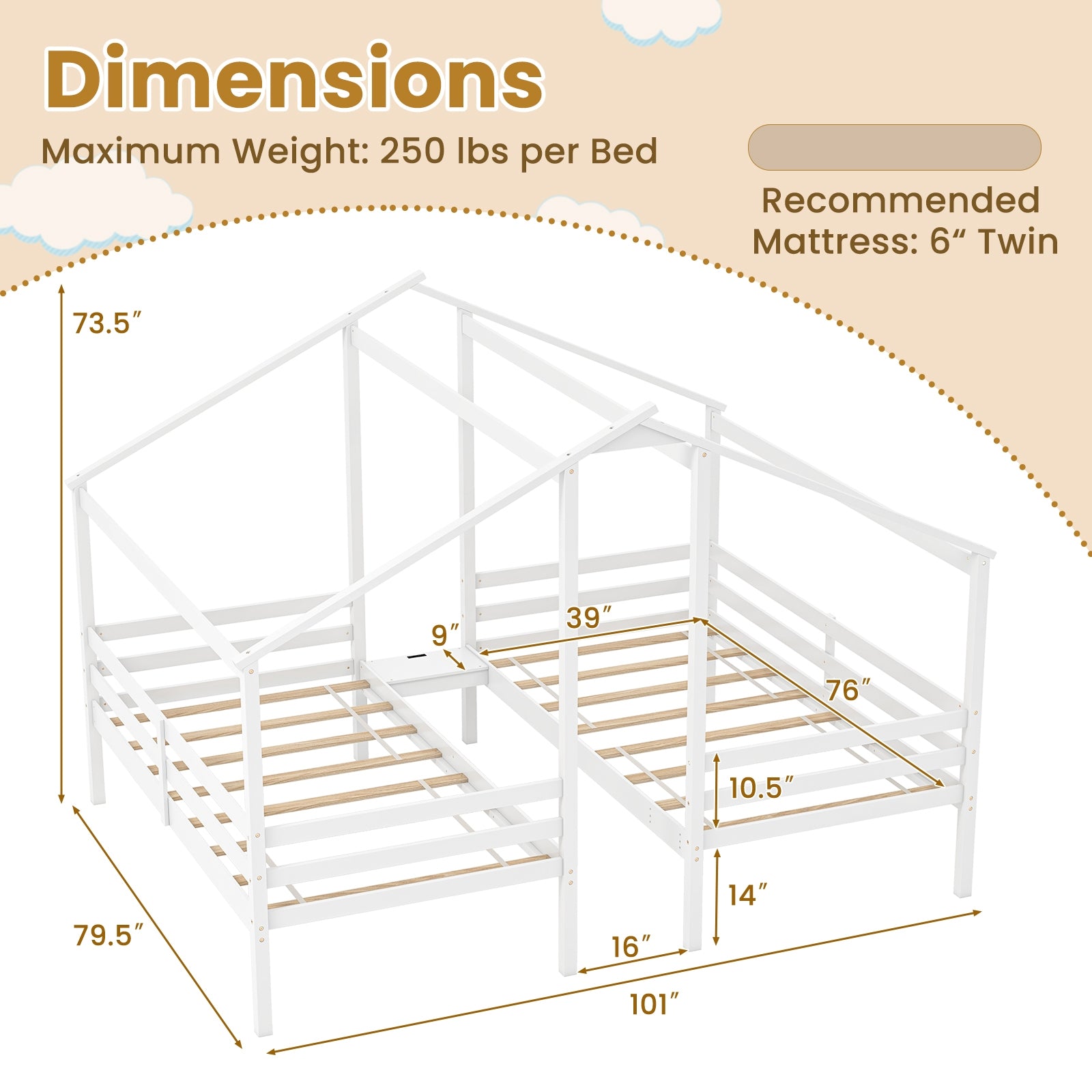 Twin Size Wooden Bed Frame With Built In Table, White Bunk Bed Frame at Gallery Canada