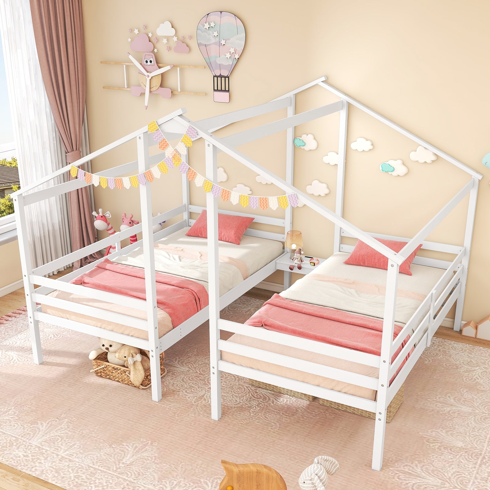 Twin Size Wooden Bed Frame With Built In Table, White Bunk Bed Frame at Gallery Canada