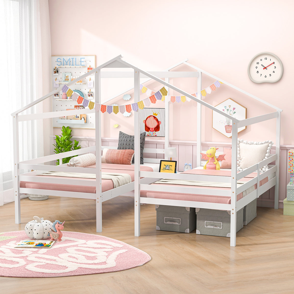Twin Size Wooden Bed Frame With Built In Table, White Bunk Bed Frame at Gallery Canada